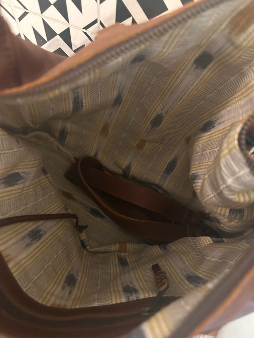Nena & Co. Brown Leather Shoulder Bag with Mustard Embroidered Panel - Picture 6 of 6